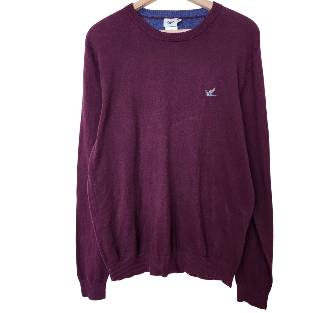 Club Beymen Crewneck Sweater Mens XL Burgundy Embroidered Duck Long Sleeve Knit